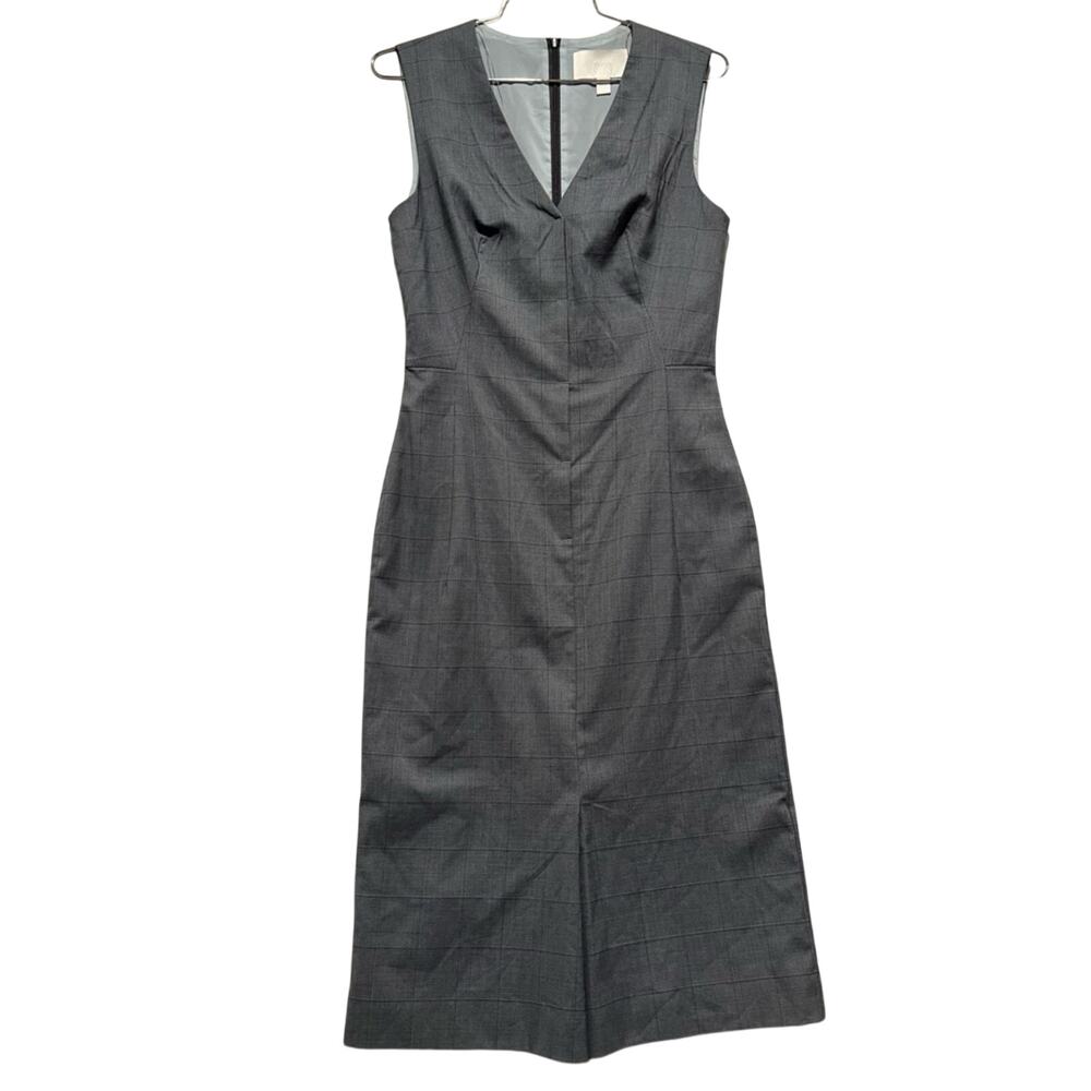 Hugo Boss Gray Windowpane Sheath Dress Tailored Career Midi Size 2